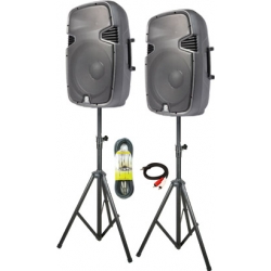 Komplet sæt aktive højttalere 2x800Watt med 2 stativer og kabler TILBUD NU with