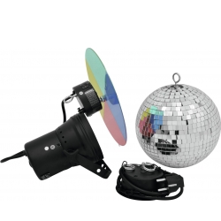 Eurolite Spejlkugle Set 20cm med Pinspot TILBUD spejlkuglesæt spejl bold med sæt