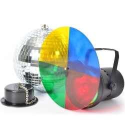 Diskokuglesæt 20cm med pinspot og farvehjul TILBUD NU disco bold iii set sæt cm