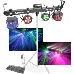 MEGA Lysshow-Bar / 2x Parlamper, 2x Flowereffekt, 4x Stroboskop og L showbar par