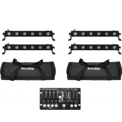 Eurolite Set 4x LED BAR-6 QCL RGBW + 2x Soft Bag + Controller TILBUD NU