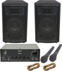Højttalersæt til sang, 300W med HIFI forstærker, 2 mikrofoner og lydkabel til fx mobiltelefon Højttalersæt til sang, 300W med HIFI forstærker, 2 mikrofoner og lydkabel til fx mobiltelefon