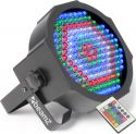 Flat PAR 154x 10mm RGBW LED'er med DMX, Musikstyring og Fjernbetjening Flat PAR 154x 10mm RGBW LED'er med DMX, Musikstyring og Fjernbetjening