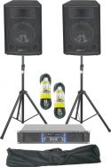 Sound Systems, Lydanlæg 12" bas/500W, komplet med forstærker, stativer og kabler