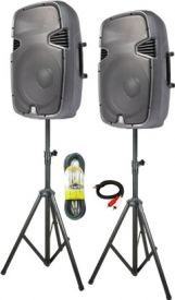 Komplet sæt aktive højttalere 2x800Watt med 2 stativer og kabler Komplet sæt aktive højttalere 2x800Watt med 2 stativer og kabler