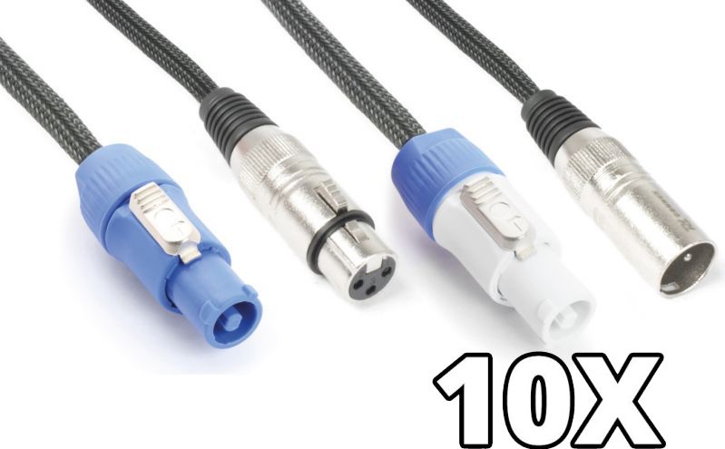 10x PD Connex Light Combi Cable Powerconnector B - XLR M / Powerconnector A - XLR F 10m