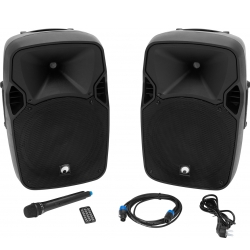 Omnitronic XFM-212AP Active 2-way Speaker Set with Wireless Microphone TILBUD NU