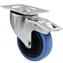Roadinger Swivel Castor 100mm BLUE WHEEL with brake TILBUD bremse hjul blå med