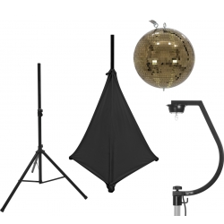 Eurolite Set Mirror ball 30cm gold with stand and tripod cover black TILBUD NU
