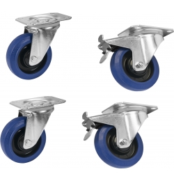 Roadinger Set Swivel castors 100mm blue 2x RD-100 + 2x RD-100B with Brake TILBUD