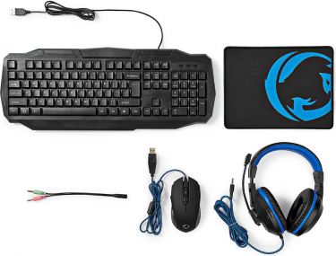 Nedis 10A81A28 | Gaming Combo Kit | 4 in 1 | Keyboard 3 Colors BluePurpleRed Backlight Professional Gaming