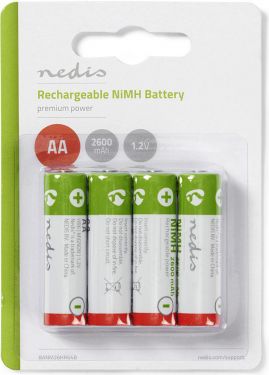 Nedis Oppladbare Ni-MH-batterier AA | 1,2 V | 2600 mAh | 4 deler | Blister, BANM26HR64B
