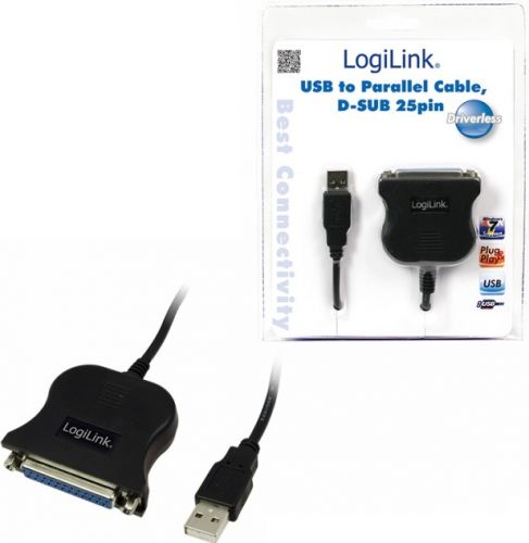 <span class="c10">LogiLink -</span> Printerkabel USB til parallel SUBD25 pol hun, Sort (1,5m)