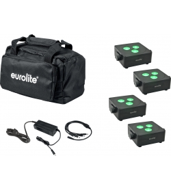 Eurolite Set 4x AKKU IP Flat Light 3 bk + Charger + Soft Bag TILBUD NU