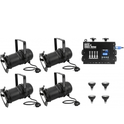 Eurolite Set 4x PAR-30 Spot bk dim2warm + EDX-4 DMX RDM LED Dimmer Pack TILBUD