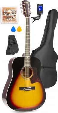 10A99H39 |Western Guitar Pakke med taske, digital-tuner, rem og ekstra strengesæt / Sunburst Musikkinstrumenter » Guitar » Akustisk Guitar