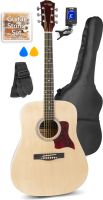 Musikkinstrumenter, Western Guitar Pakke med taske, digital-tuner, plektre, rem og ekstra strengesæt / Lys træ