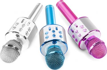 Karaoke Mikrofoner til børn med indbygget højttaler, MP3 og Bluetooth / Pink+Blå+Sølv