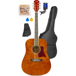 Western Guitar Pakke med taske, digital-tuner, plektre, rem og ekstra strengesæt
