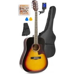 Western Guitar Pakke med taske, digital-tuner, plektre, rem og ekstra strengesæt