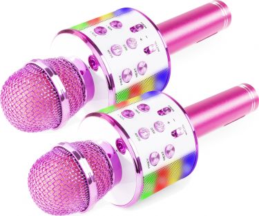 Karaoke Mikrofon til børn med indbygget lysshow, højttaler, MP3 og Bluetooth, 2 stk. Pink