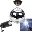 Diskolys & Lyseffekter, Spejlkuglesæt 20cm med 6W LED pinspot og motor - pakketilbud!
