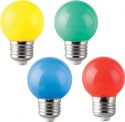 Diskolys & Lyseffekter, Kulørte pærer / sæt med 4 stk. E27 1W LED (rød, gul, grøn, blå)