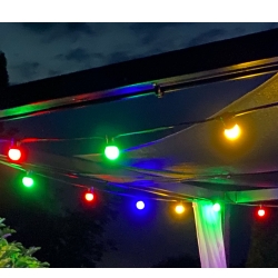 Udendørs Party Lyskæde med kulørte pærer 11.5m / 20 stk. 1W LED i Rød, Grøn, Gul