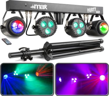 10A84D53 |Partybar med 2x Party LED Spot i alle 2x Jelly Lyseffekt m. roterende stråler, inkl. stativ & Lyseffekter » Komplette Lys systemer