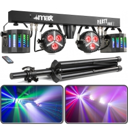 Partybar, 2x Party LED i alle farver + Strobelys + 2x Derby / alt er musikstyret