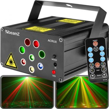Laser Lyseffekt 'Acrux' Dobbel Tunnel Laser med 2xRød + 2xGrøn 300mW + Multicolor LED/ Musikstyring!