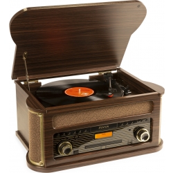 Retro Musikanlæg med Pladespiller, CD, Kassettebånd, FM og DAB+ Radio, Bluetooth