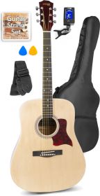 Western Guitar Pakke med taske, digital-tuner, plektre, rem og ekstra strengesæt / Lys træ