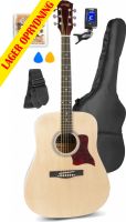 Guitar, Western Guitar Pakke med taske, digital-tuner, plektre, rem og ekstra strengesæt / Lys træ