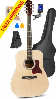 10A95K62 |Western Guitar Pakke med taske, digital-tuner, plektre, rem og ekstra strengesæt / Lys træ Musikinstrumenter Guitar » Western Guitar