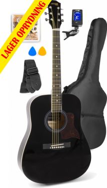 10A95K63 |Western Guitar Pakke med taske, digital-tuner, plektre, rem og strengesæt / Sort Musikinstrumenter » Guitar » Western Guitar
