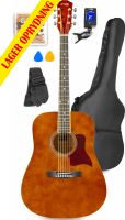 Guitar, Western Guitar Pakke med taske, digital-tuner, plektre, rem og ekstra strengesæt / Mørk træ
