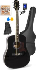 Western Guitar Pakke med taske, digital-tuner, plektre, rem og ekstra strengesæt / Sort