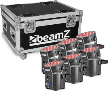 BeamZ BBP60 Uplights Pakketilbud / 6 stk. Kraftige Batteri Uplights 9x 12W i Flightcase med oplader!