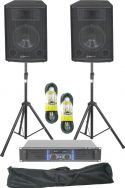 Lydanlæg 12" bas/500W, komplet med forstærker, stativer og kabler Lydanlæg 12" bas/500W, komplet med forstærker, stativer og kabler