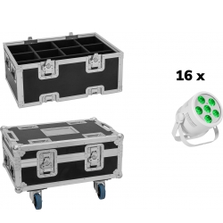 Eurolite Set 16x LED Silent Par 6 QCL floor wh + Case TILBUD NU