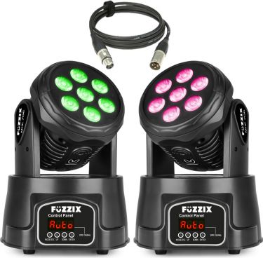 2 stk. Fuzzix MHC706 Moving Head Wash 42W LED + DMX Kabel - Pakketilbud