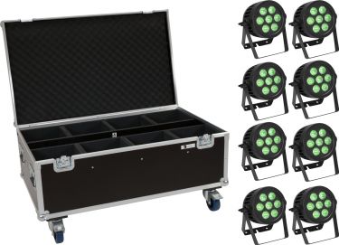 Eurolite Set 8x LED IP PAR 7x8W QCL Spot + Case with wheels