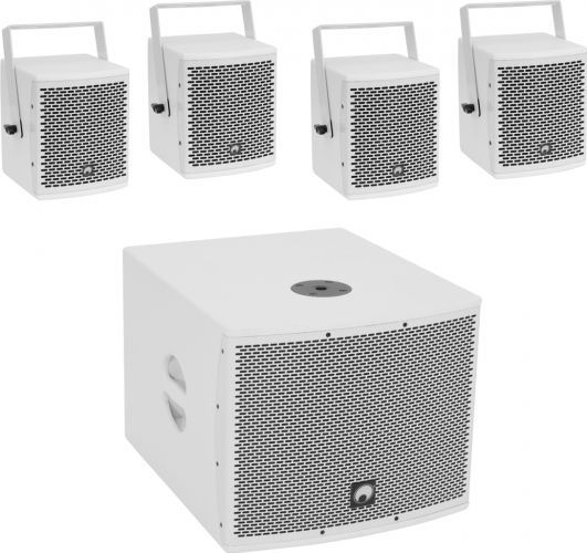 Omnitronic Set MOLLY-12A Subwoofer active + 4x MOLLY-6 Top 8 Ohm, white
