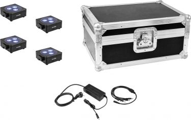 Eurolite Set 4x AKKU Flat Light 3 bk + Charger + Case
