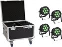 Eurolite Set 4x LED IP PAR 7x9W SCL Spot + Case with wheels