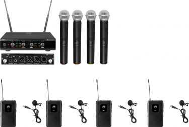 Omnitronic Set UHF-E4 Wireless Mic System + 4x BP + 4x Lavalier Microphone 823.6/826.1/828.6/831.1MH