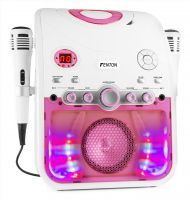 Karaoke højttaler til børn i hvid/pink med CD / CDG / Bluetooth - Tilslut TV og syng med!