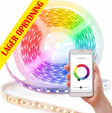 LED strip 5m, Kan lyse i ALLE Farver + varm til kold hvid / styres nemt via WI-FI og App på telefon!