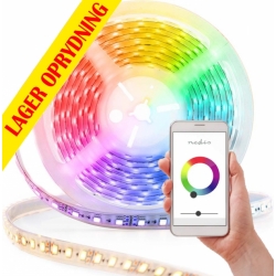 LED strip 5m, Kan lyse i ALLE Farver + varm til kold hvid / styres nemt via WI-F